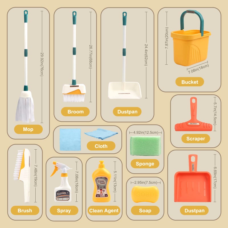 Jenilily Detachable Kids Cleaning Toy Set - Broom Dustpan Mop Brush Rag  Play Housekeeping Kit  Really STEM Toddler Clean Toys Gift for Girls & Boys 1-3 - Image 3